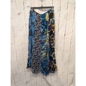 Anna Sui Women's Size 0 Pure Silk‎ Boho Patchwork Hippie Maxi Long Skirt Made in